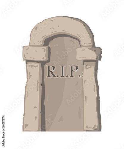 Vector illustration big gravestone on white background. Cartoon