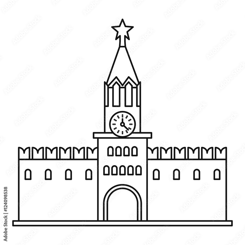 Spasskaya tower of Moscow Kremlin icon. Outline illustration of Moscow Kremlin vector icon for web