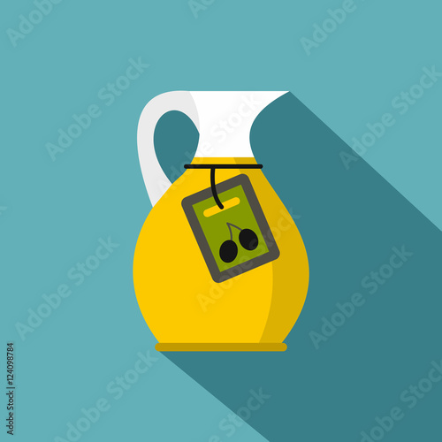 Jug with olive oil icon. Flat illustration of jug with olive oil vector icon for web