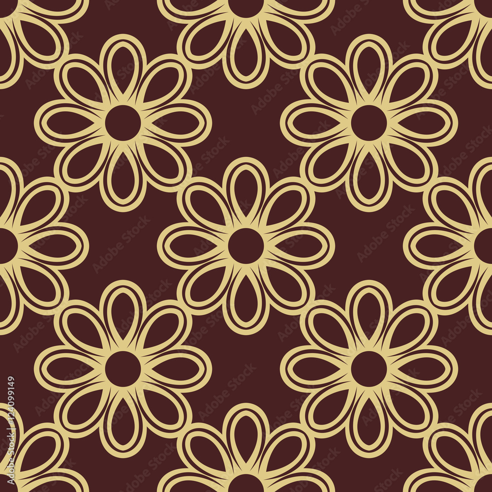 Floral ornament. Seamless abstract classic pattern with flowers. Brown and golden pattern Floral ornament. Seamless abstract classic pattern with flowers. Brown and golden pattern