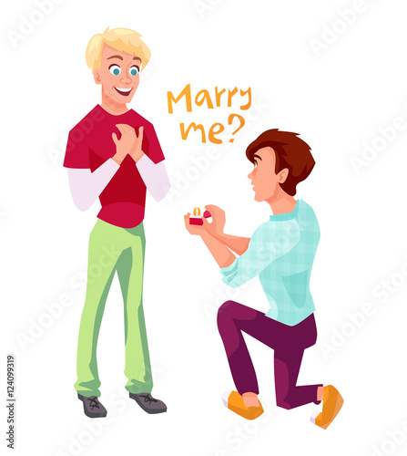 Marriage proposal in gay couple illustration