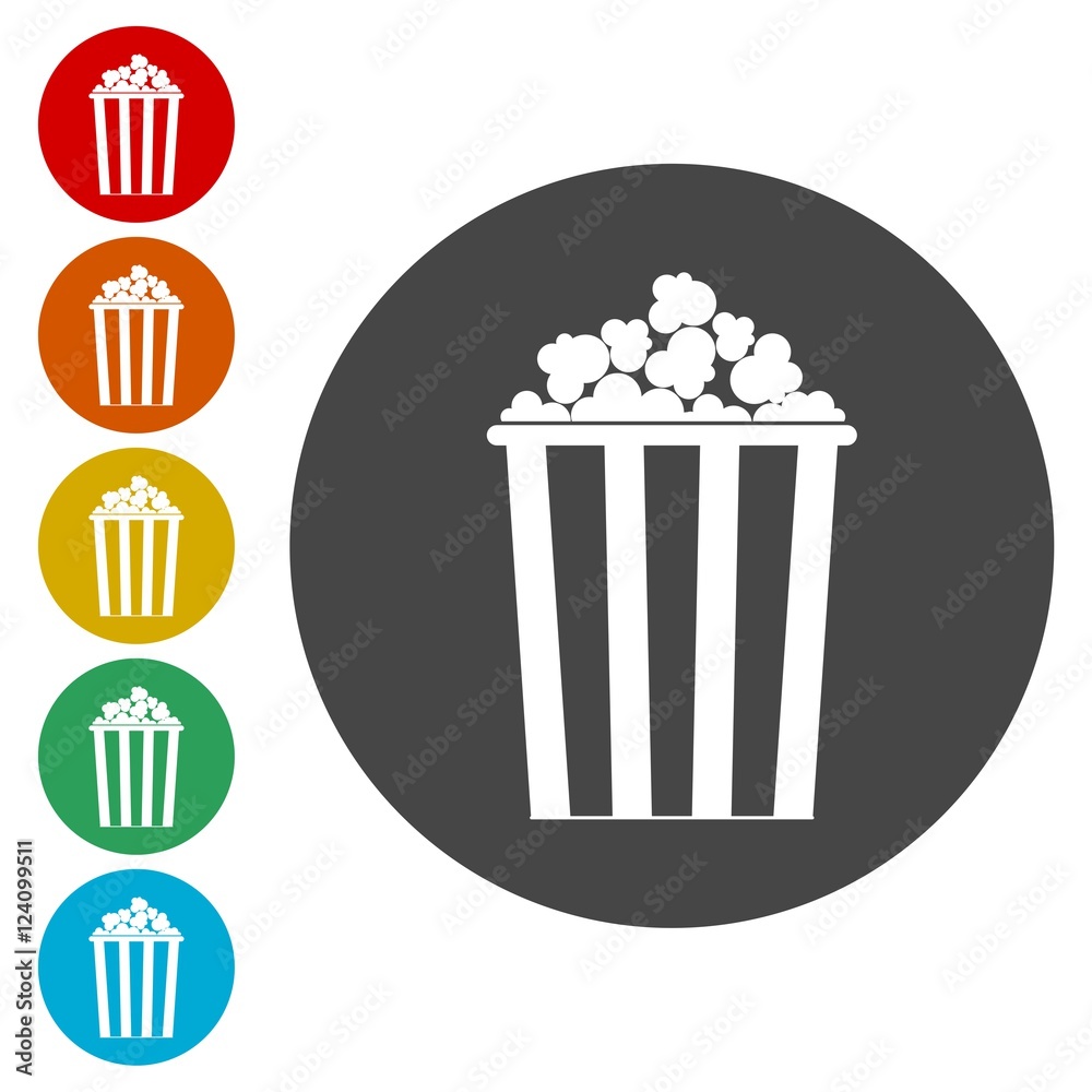 Popcorn. Cinema round circle icon 
