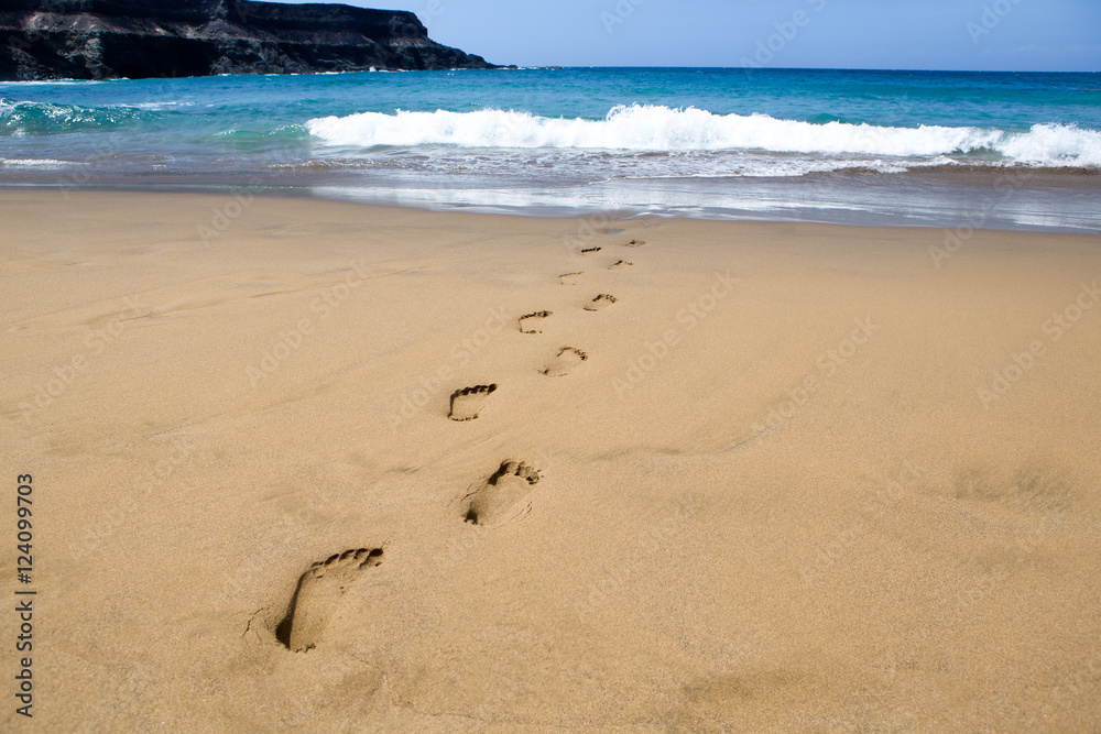 footprints on the beach, disappearing into the sea footprints on the beach, disappearing into the sea