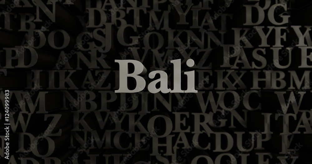 Bali - 3D rendered metallic typeset headline illustration.  Can be used for an online banner ad or a print postcard.
