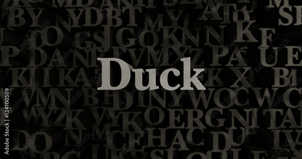 Duck - 3D rendered metallic typeset headline illustration.  Can be used for an online banner ad or a print postcard.