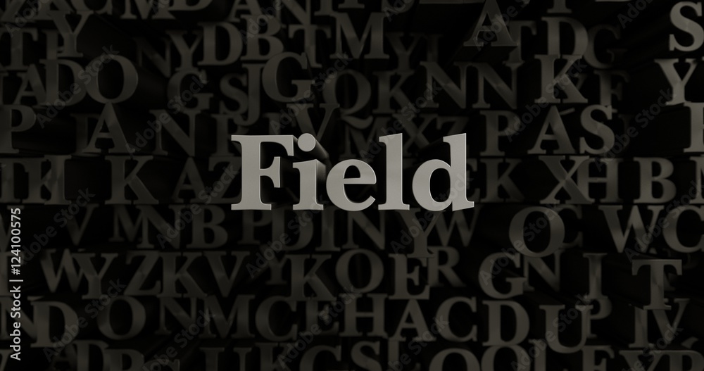 Field - 3D rendered metallic typeset headline illustration.  Can be used for an online banner ad or a print postcard.