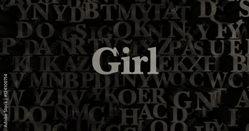 Girl - 3D rendered metallic typeset headline illustration.  Can be used for an online banner ad or a print postcard.