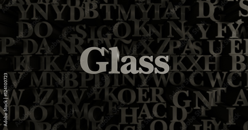 Glass - 3D rendered metallic typeset headline illustration.  Can be used for an online banner ad or a print postcard.
