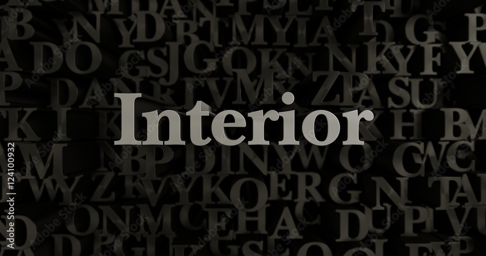 Interior - 3D rendered metallic typeset headline illustration.  Can be used for an online banner ad or a print postcard.
