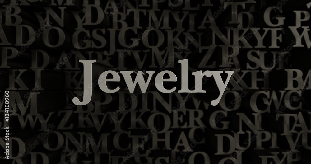Jewelry - 3D rendered metallic typeset headline illustration.  Can be used for an online banner ad or a print postcard.