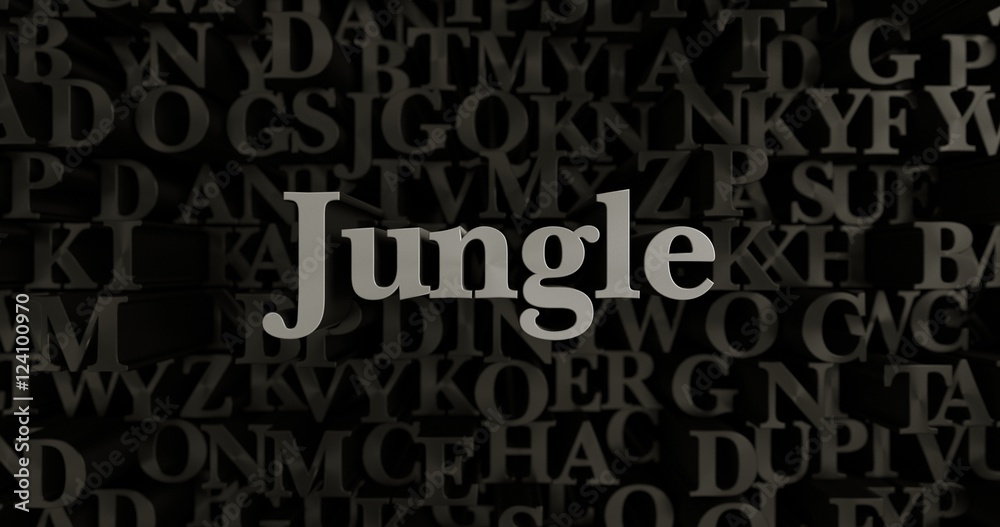 Jungle - 3D rendered metallic typeset headline illustration.  Can be used for an online banner ad or a print postcard.