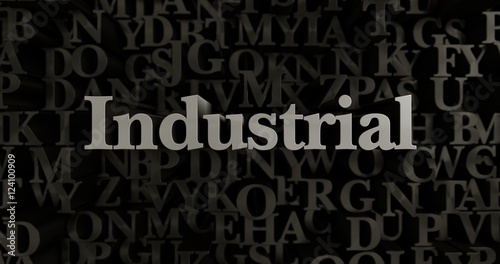 Industrial - 3D rendered metallic typeset headline illustration. Can be used for an online banner ad or a print postcard.