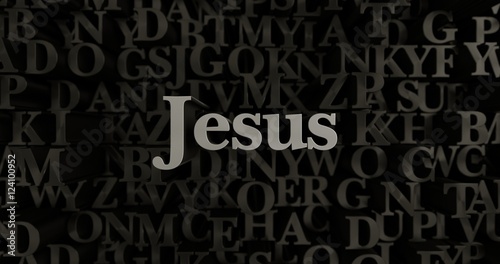 Jesus - 3D rendered metallic typeset headline illustration. Can be used for an online banner ad or a print postcard.