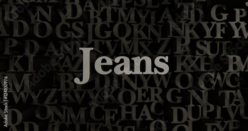 Jeans - 3D rendered metallic typeset headline illustration. Can be used for an online banner ad or a print postcard.