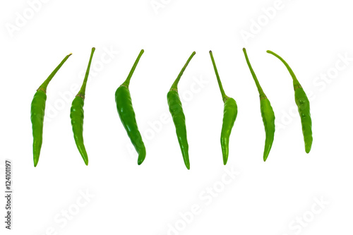 Green chilli pepper isolated on white background, Clipping path included. photo