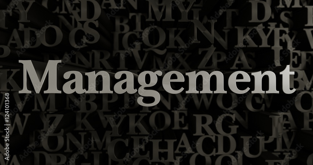 Management - 3D rendered metallic typeset headline illustration.  Can be used for an online banner ad or a print postcard.