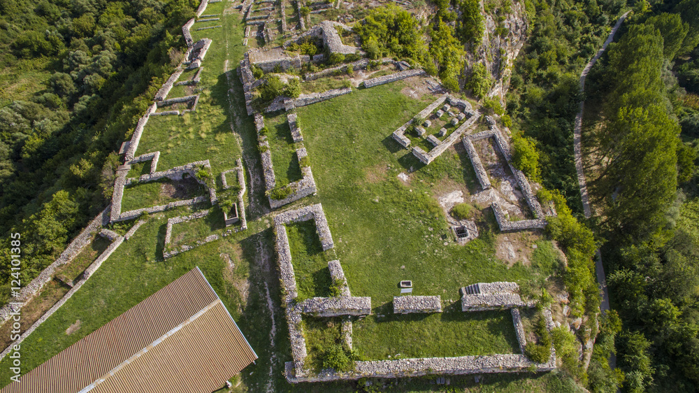 Aerial view of the ruins of the Cherven medieval fortress near Rousse, Bulgaria