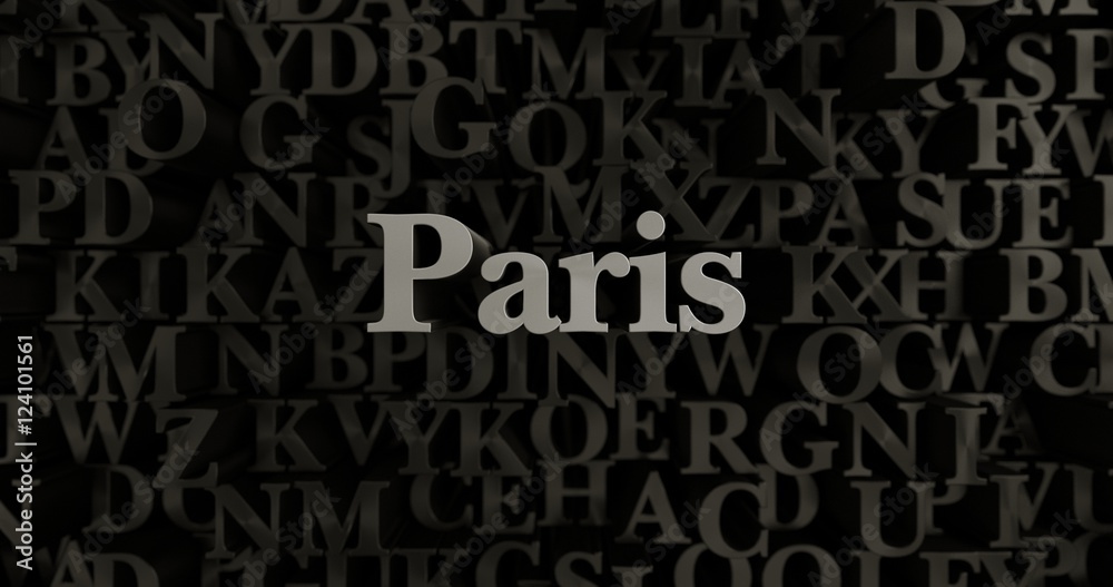 Paris - 3D rendered metallic typeset headline illustration.  Can be used for an online banner ad or a print postcard.