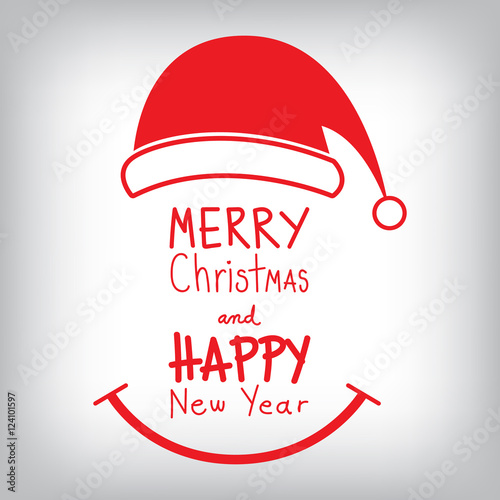 Merry Christmas and Happy New Year smile postcard with handwriting text.