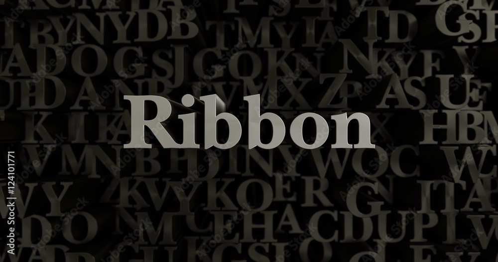 Ribbon - 3D rendered metallic typeset headline illustration.  Can be used for an online banner ad or a print postcard.