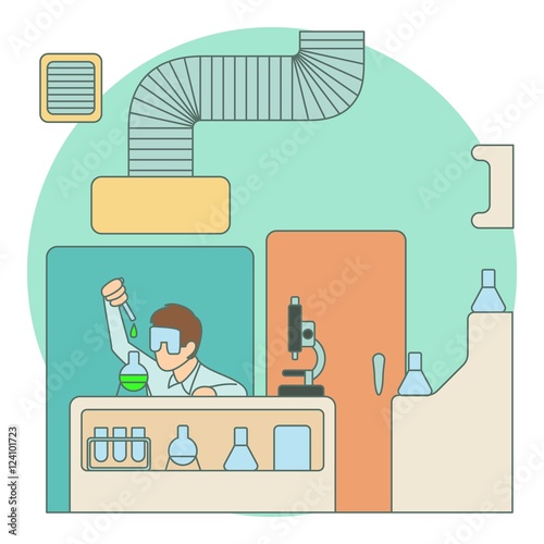 Chemist working in laboratory concept. Flat illustration of chemist working in laboratory vector concept for web