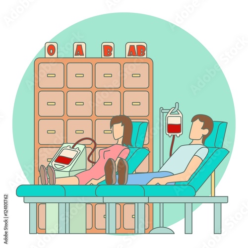 Blood transfusion in hospital concept. Flat illustration of blood transfusion in hospital vector concept for web