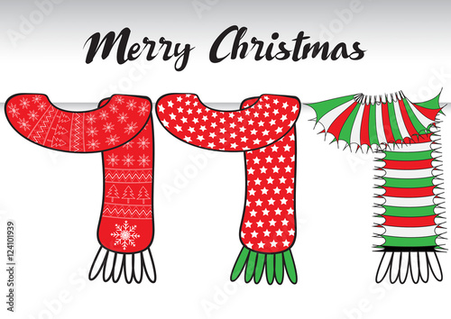 Merry Christmas. Fashionable scarf isolated on white. Vector illustration.