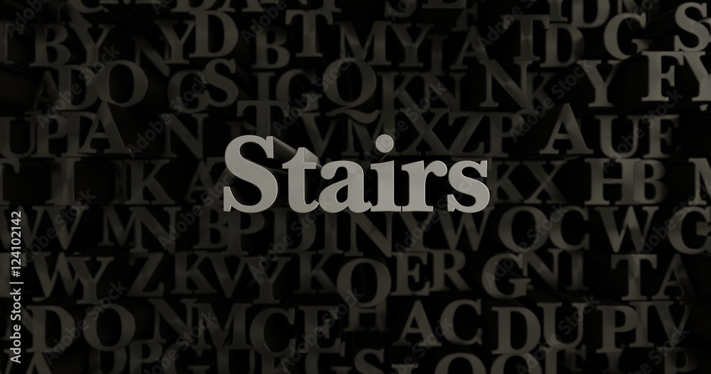 Stairs - 3D rendered metallic typeset headline illustration.  Can be used for an online banner ad or a print postcard.