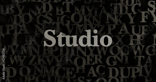 Studio - 3D rendered metallic typeset headline illustration.  Can be used for an online banner ad or a print postcard.