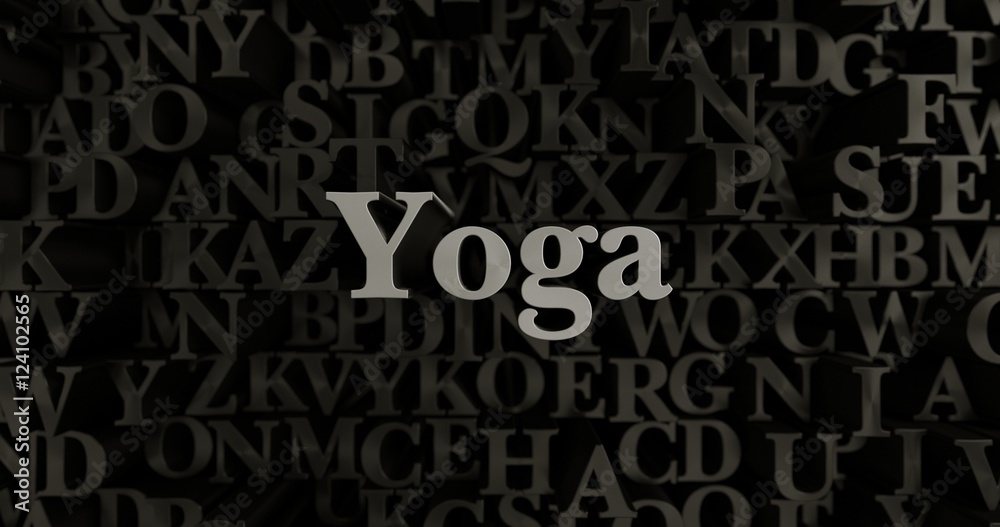 Yoga - 3D rendered metallic typeset headline illustration.  Can be used for an online banner ad or a print postcard.
