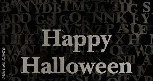 Happy Halloween - 3D rendered metallic typeset headline illustration. Can be used for an online banner ad or a print postcard.
