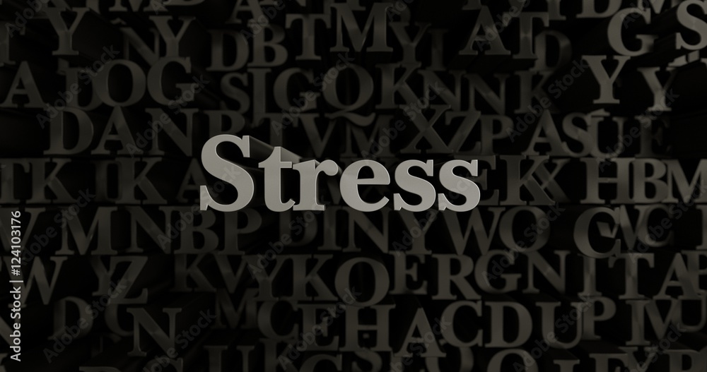 Stress - 3D rendered metallic typeset headline illustration.  Can be used for an online banner ad or a print postcard.