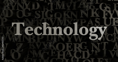 Technology - 3D rendered metallic typeset headline illustration. Can be used for an online banner ad or a print postcard.