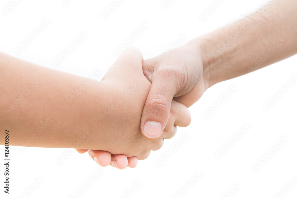 Pact between a youth and an adult with a handshake Pact between a youth and an adult with a handshake