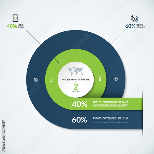 Circle infographic template. Vector banner with 2 options- 40 and 60 percent. Can be used for diagram, graph, chart, report, data visualization, presentation, web design