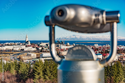 binoculars with panoraamic view in Reykjavik at wintertime, Iceland photo