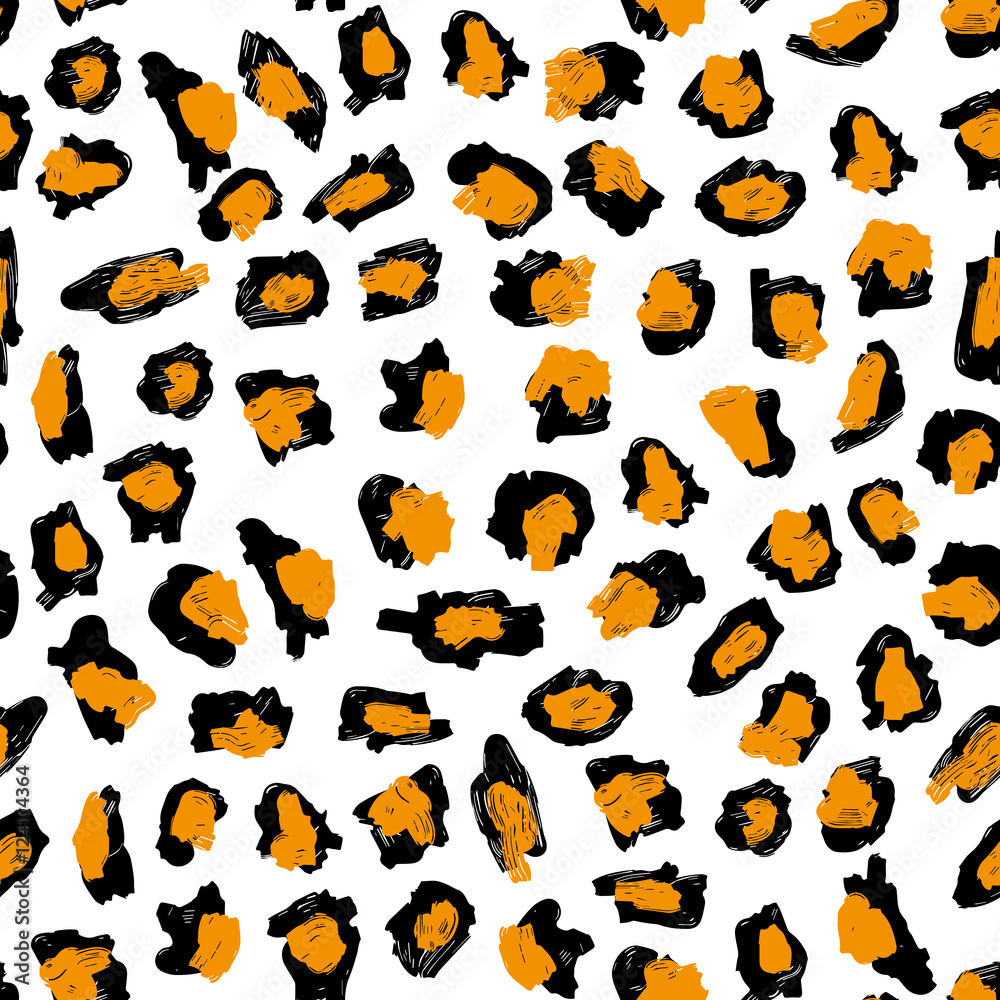 Leopard print pattern. Black and yellow spots on a white background ...
