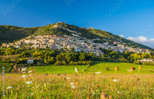View of Alvito, Ciociaria, from the valley at sunset photo