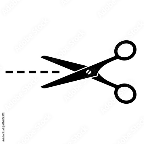 Vector. Scissors with cut lines isolated on white background. Symbol / document / icon.