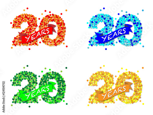 Konfetti aus Papier, farbig sortiert, 20 years, Vektor