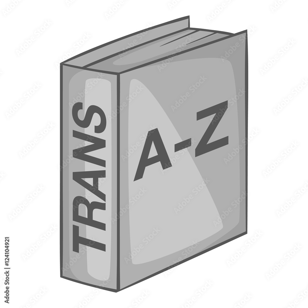 Foreign language dictionary icon. Gray monochrome illustration of foreign language dictionary vector icon for web