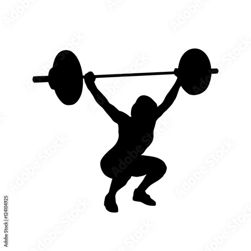Woman practicing with barbell. Weight-lifting. Bodybuilding. Vec