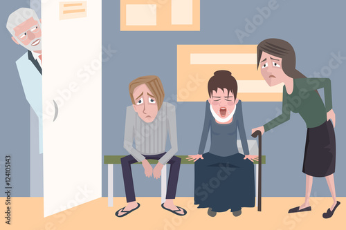 patients waiting for the doctor, funny vector cartoon