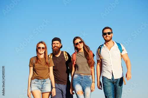 Bearded handsome men with girls