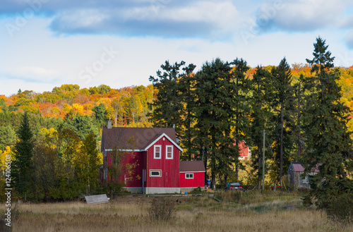 Red house in the woods