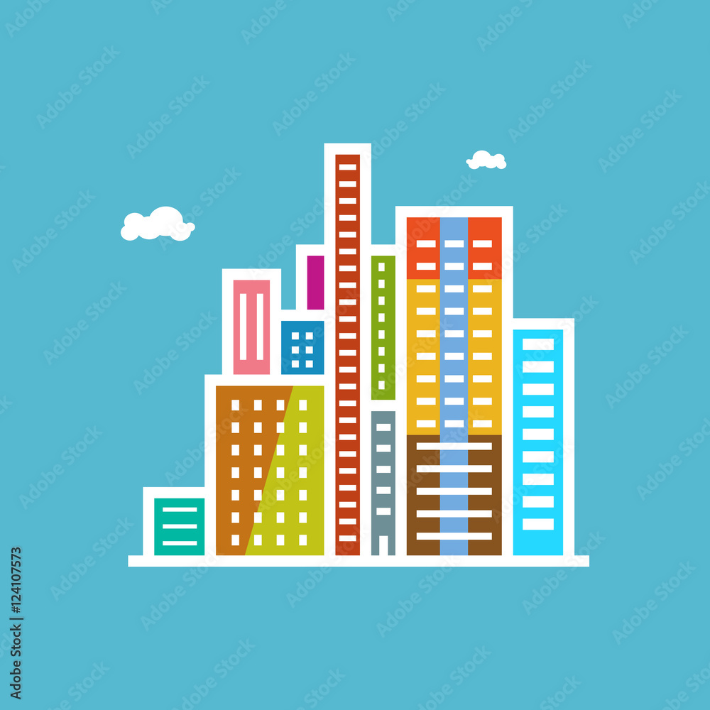 Modern Buildings, Business Center, Isolated on Blue Background, Vector Illustration