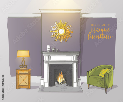 room with fireplace armchairs
