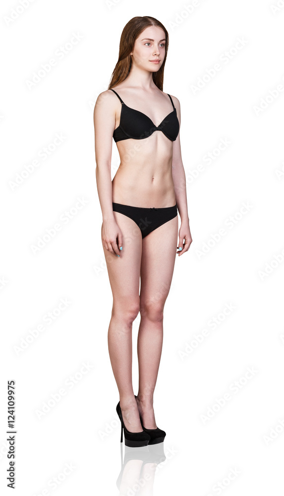 Young woman stands in black lingerie Young woman stands in black lingerie