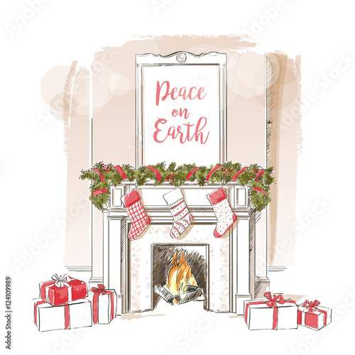 Christmas fireplace vector