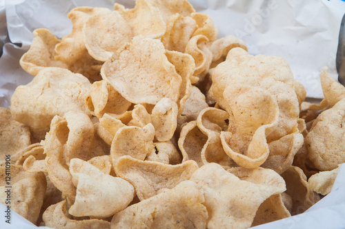 Fresh made Prawn Crackers (Krupuk) on white plate